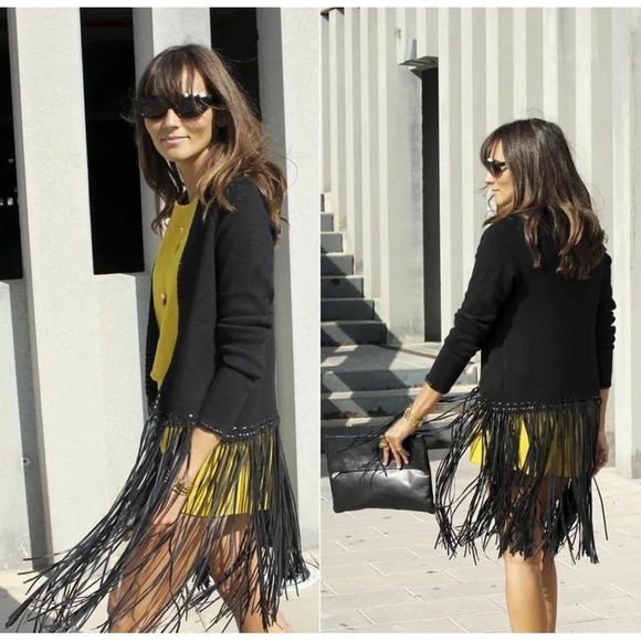 ZARA KNITTED BLACK FRINGE CARDIGAN JACKET - Picture 1 of 7